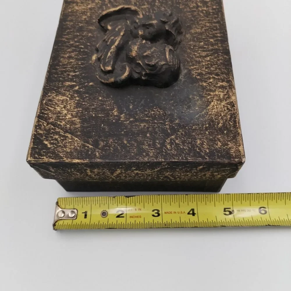 Angel Cherub Gift Box Hard Cardboard Forged Vintage Looking Brown‎ 7x5x3 Inches